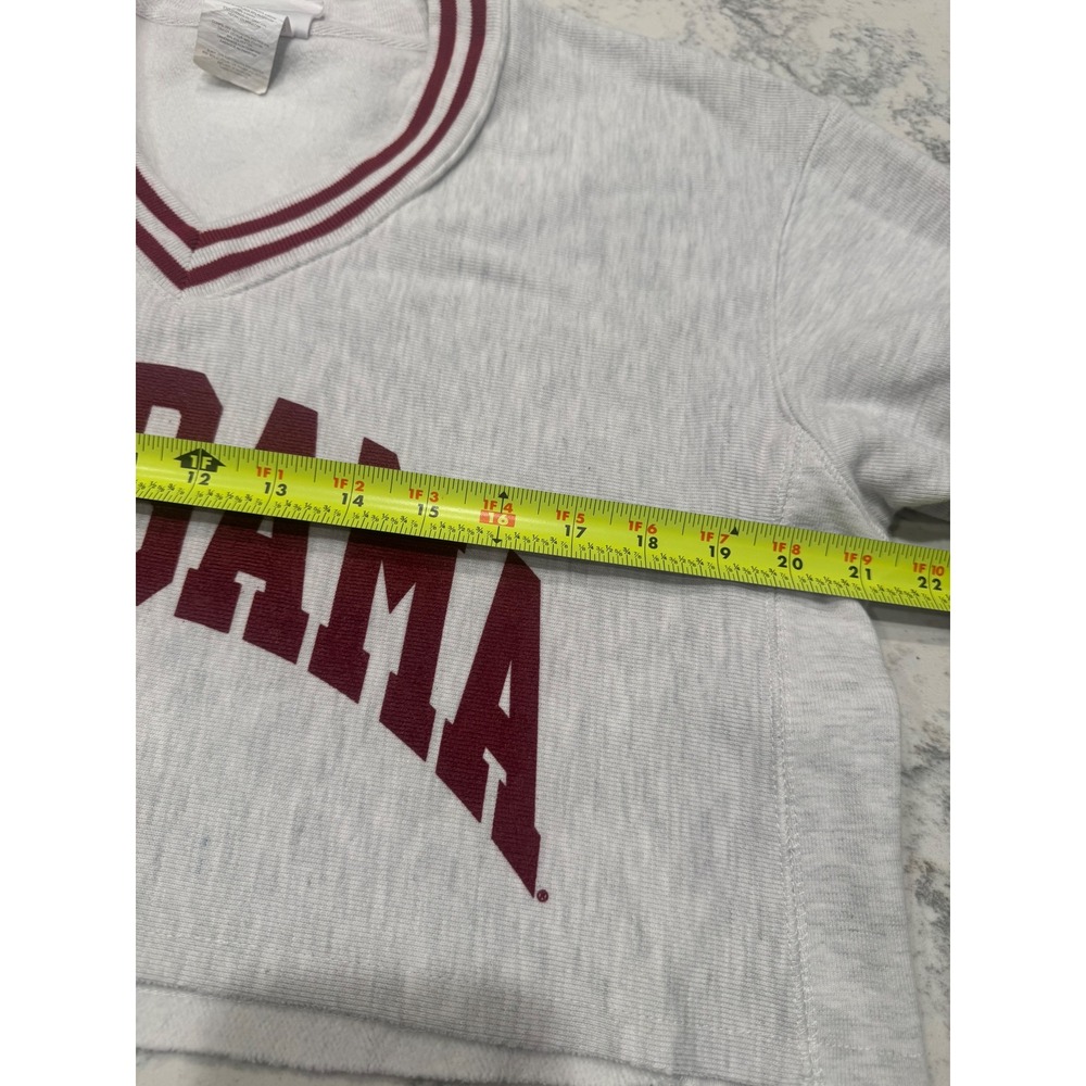 Champion Reverse Weave Alabama Crimson Tide Cropped V-Neck Sweatshirt Gray Small - Picture 8 of 11